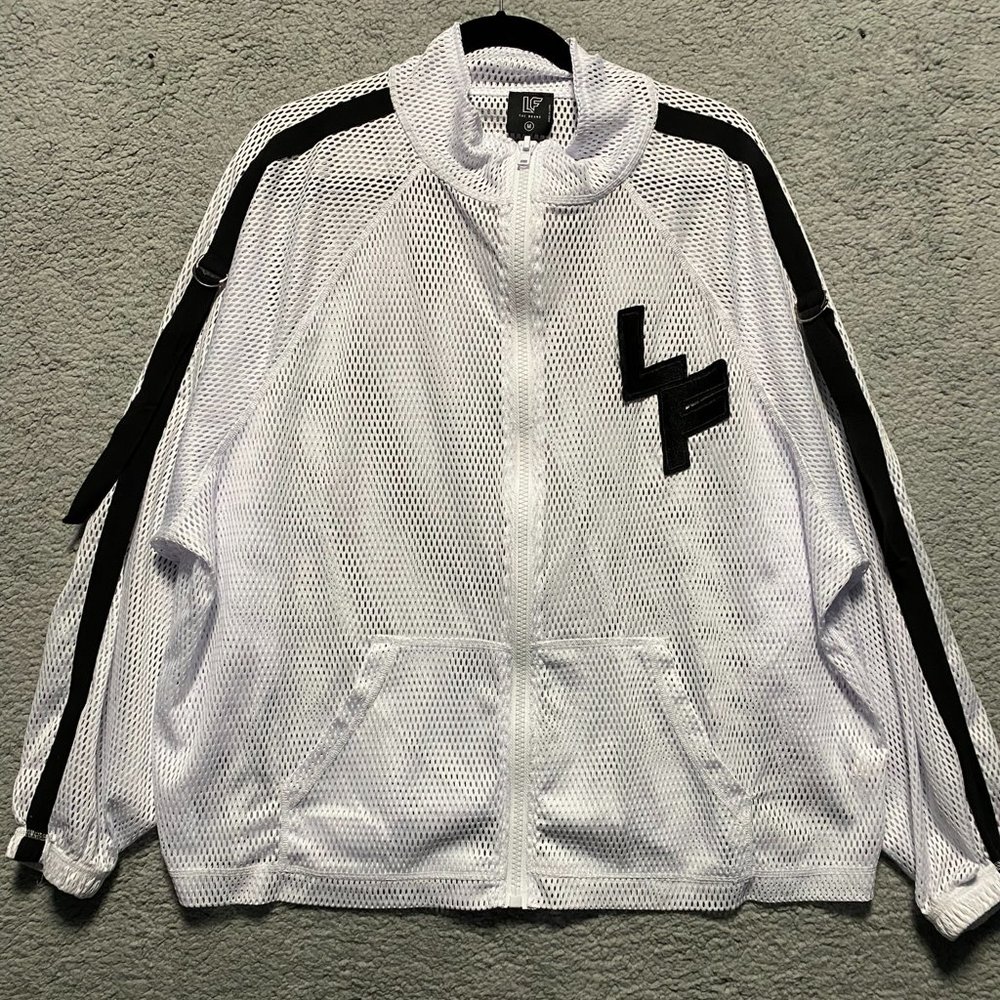 LF Track Jacket White Black Semi Sheer Mesh Netted Full Zip Size M.